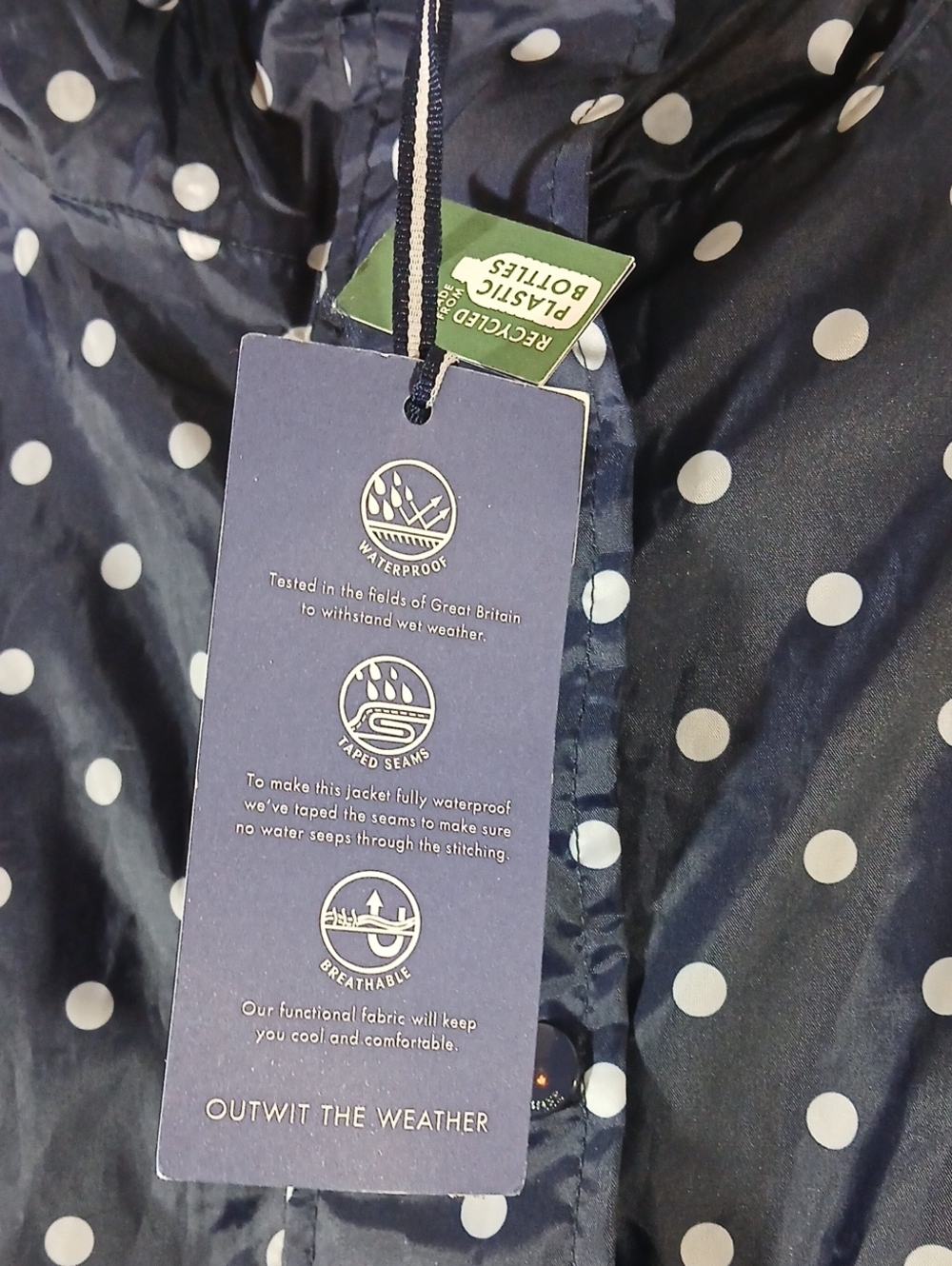 Joules NWT Womens 10 Rain Jacket Parka Blue Polka Dot Packable Waterproof Hooded - Picture 11 of 16